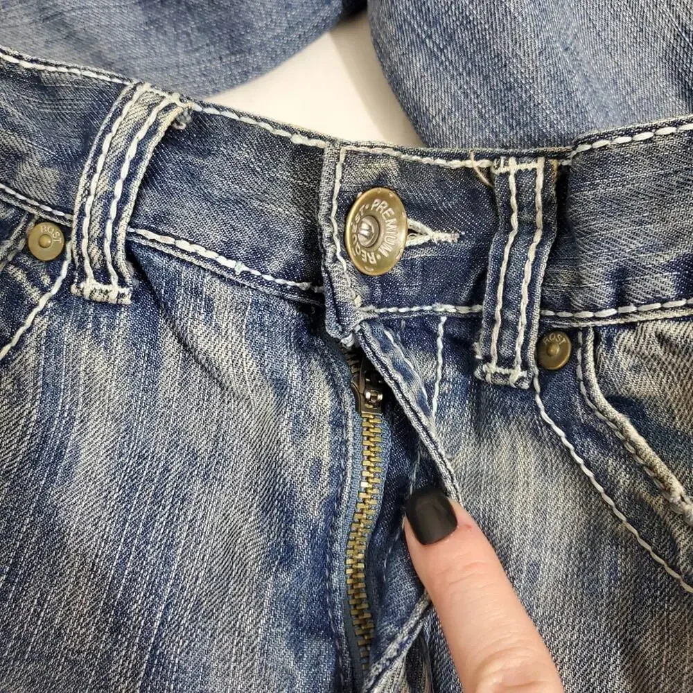 Request Jeans | Distressed Worked-In Flap Back Pocket Relaxed Straight Leg Jeans